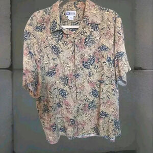 Vintage Pattern casual button down short sleeve shirt Rayon Boxy Multicolored